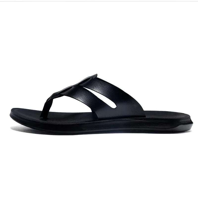 

Fahion Mens Black Slippers White Men Casual Shoes Beach Slippers Flats Brown Leather Summer Flip Flops Male Big Size