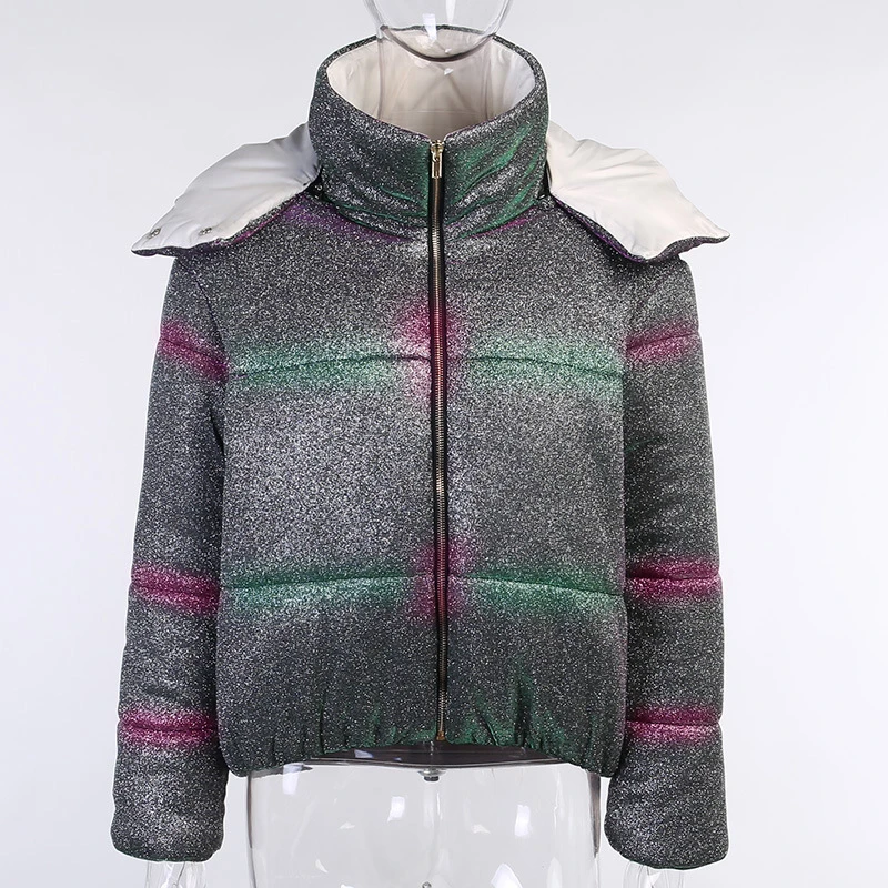 

Unua amo Shiny Winter Bubble Coat Female Warm Stand-collar Hooded Women's Parka 2021 European Style Fashion Short Puffer Jacket