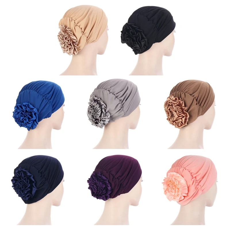 

Big Flower Women Turban Hat Muslim Headscarf Pile Heap Cap Women Soft Comfortable Hijab Caps Islamic Chemotherapy Hat