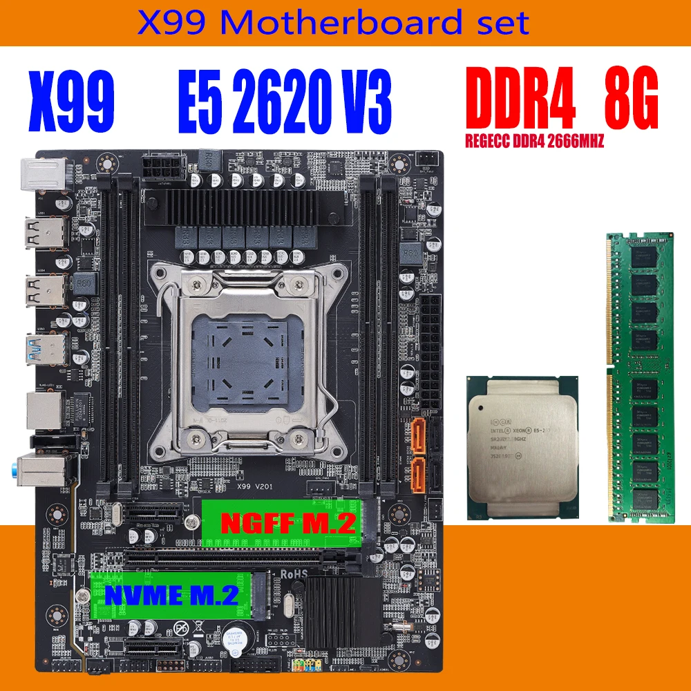 Материнская плата QIYIDA X99 atx + процессор Intel Xeon E5 2620 V3 LGA2011 3 Оперативная память 8 Гб DDR4