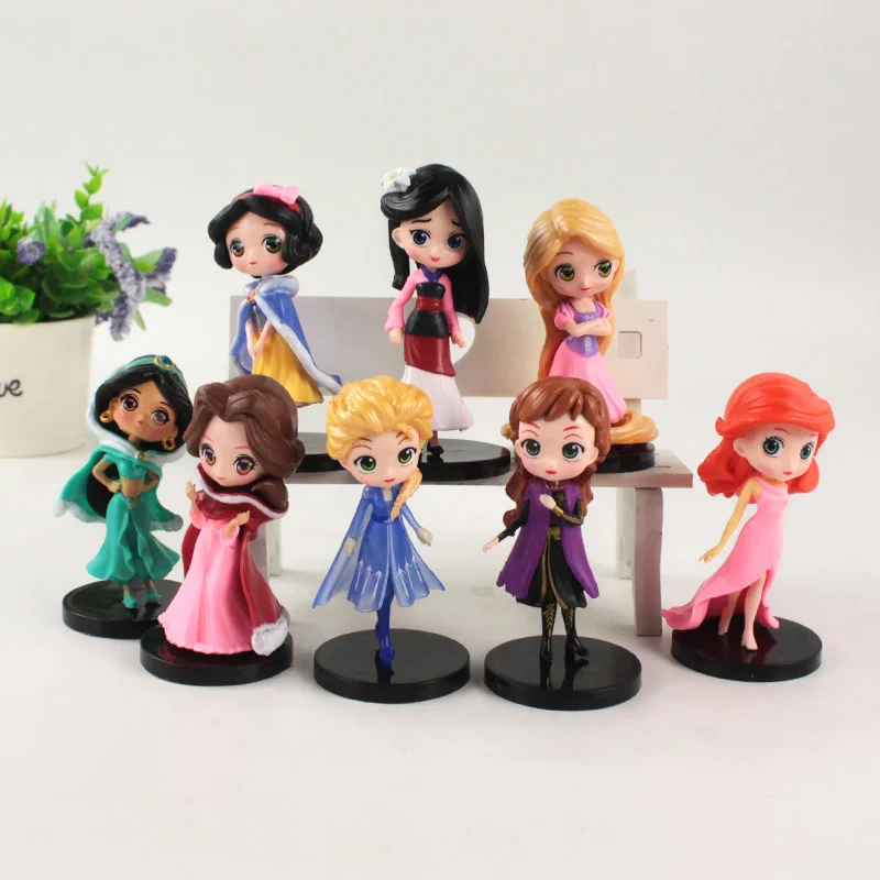8pcs/set 9-10cm Disney Princess Figurine Snow White Sofia Cinderella Belle Aladdin Anna Mulan PVC Model Collection Toys - купить по