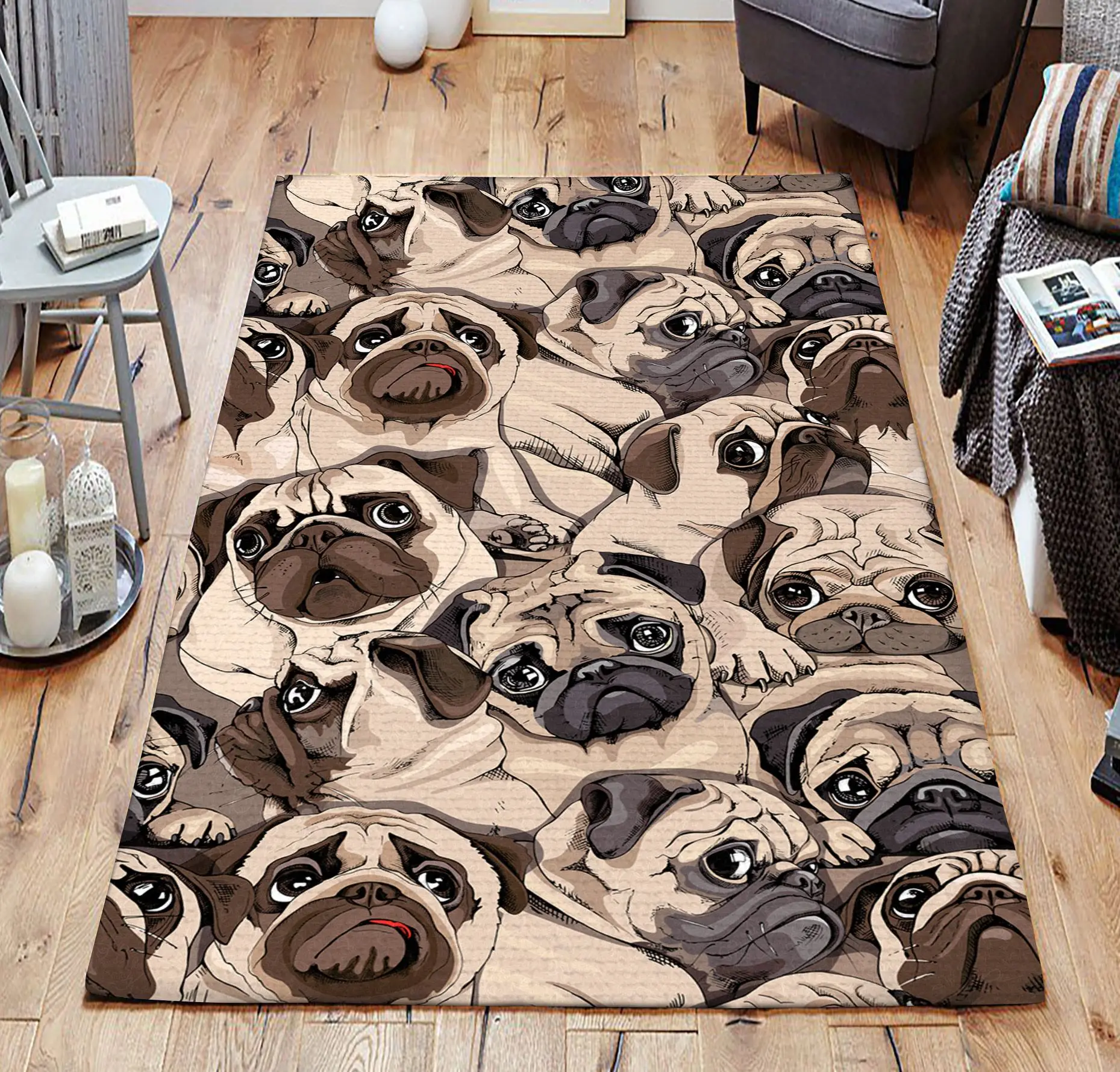 

Pug Dogs 3D Mats Animals Pattern All Over Printed Rug Flannel Anti-slip Large Dachshund Carpet Livingroom Home Decoration