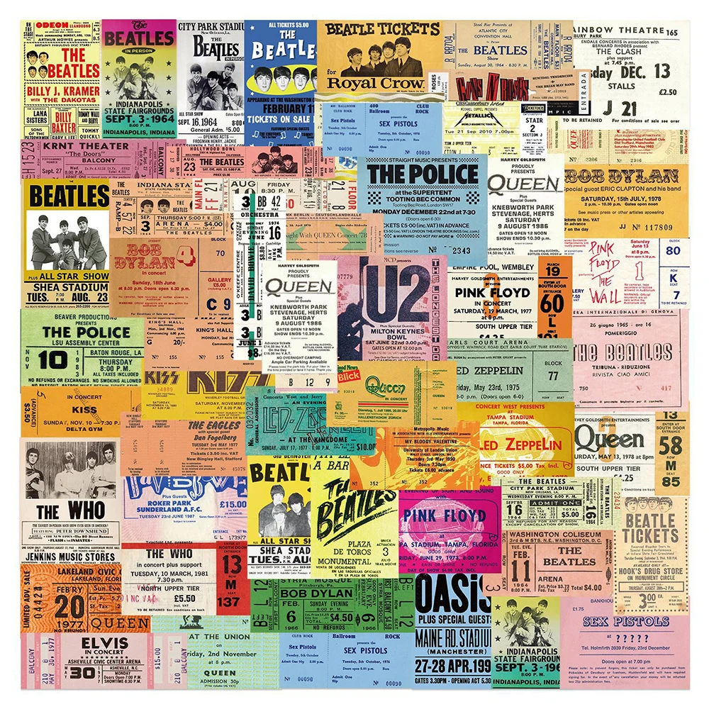 

10/30/55PCS Retro Rock Band Tickets Graffiti Stickers Decal Skateboard Suitcase Laptop Guitar Cool Waterproof Sticker Kid Toys