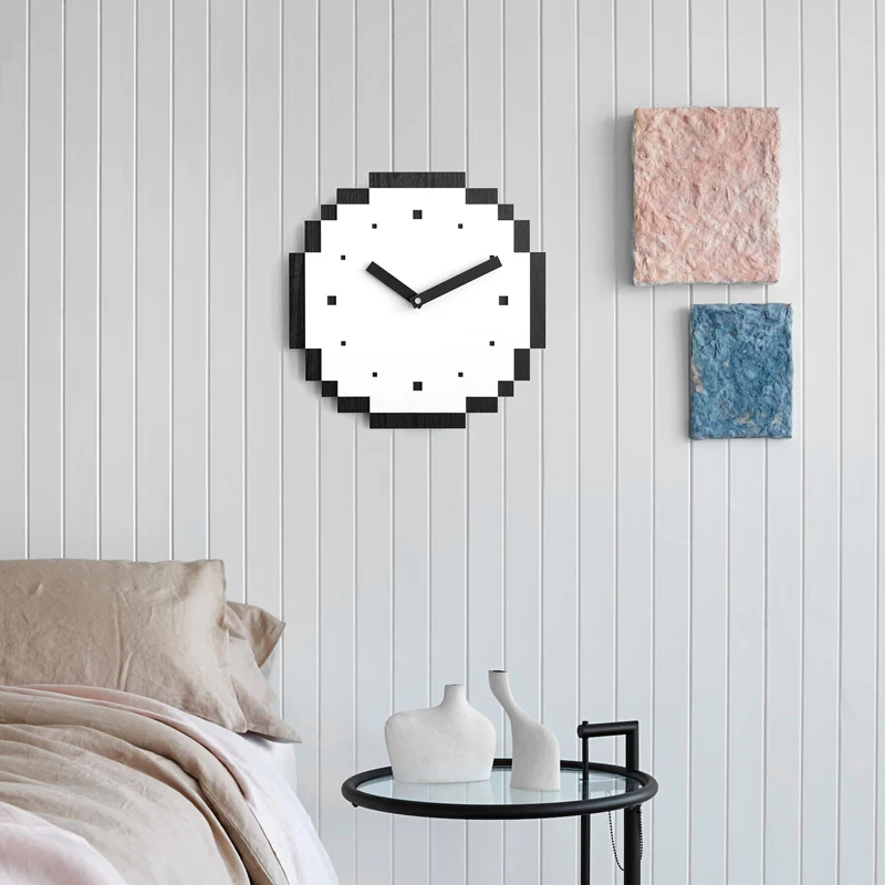 Cute Creative Wall Clock Kids Nordic Modern Pixel Novelty Wooden Silent Round Orologio Parete Watch DE50WCYY | Дом и сад