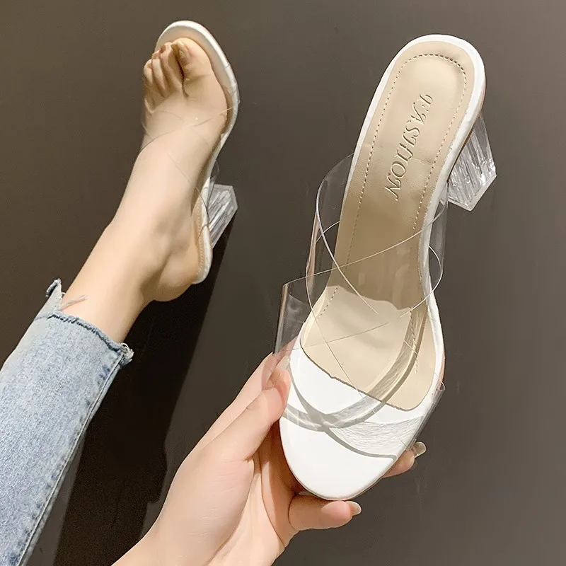 

Новинка 2021, Модные женские сандалии из ПВХ, прозрачные пикантные летние туфли-лодочки для вечеринки, размер 41, 42, REBAI