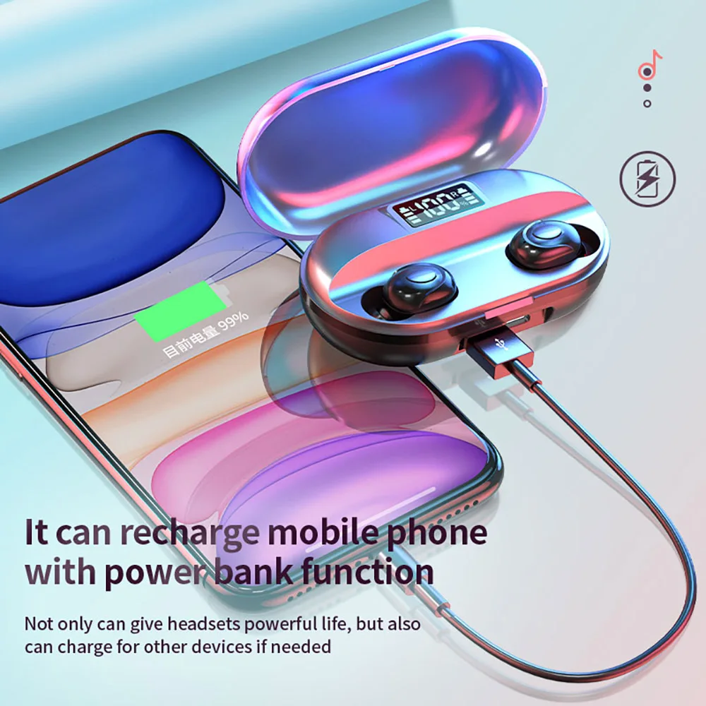 

bluetooth 5.0 wireless ear buds tws headset 2200mAh charging box smart touch with microphone noise reduction earbuds for phones