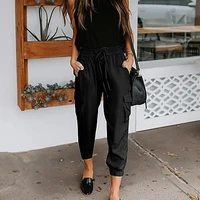 fashion clothings casual women mid rise wide leg solid color pants loose trousers outdoor streetwear