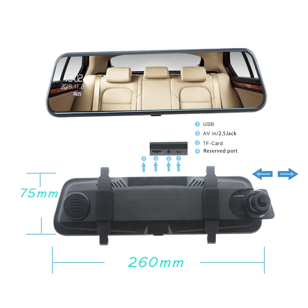 Видеорегистратор зеркало заднего вида с сенсорным экраном и камерой