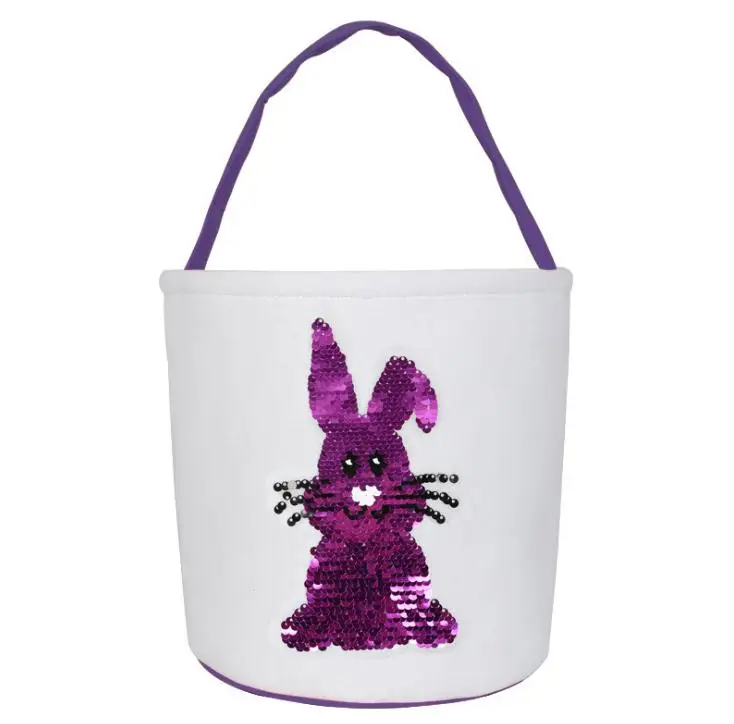 

2style Easter Basket Sequin Rabbit Baskets Canvas Easter Tote Gift Carry Eggs Candy Bag Plush Round Bottom Storage Handbags SN