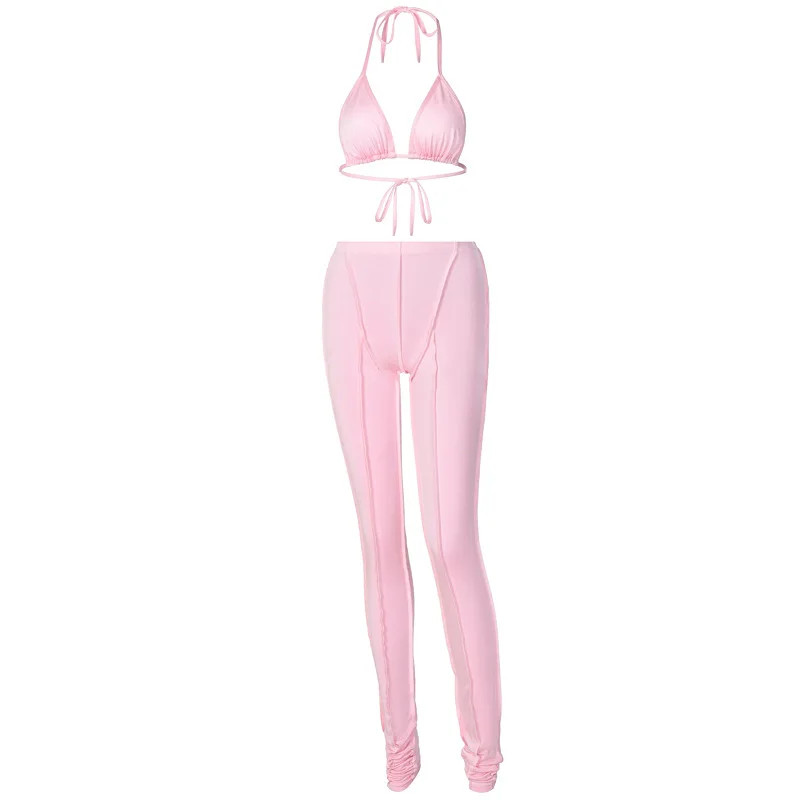 

New autumn / winter 2020 women's solid color sexy chest wrapped Pants Set