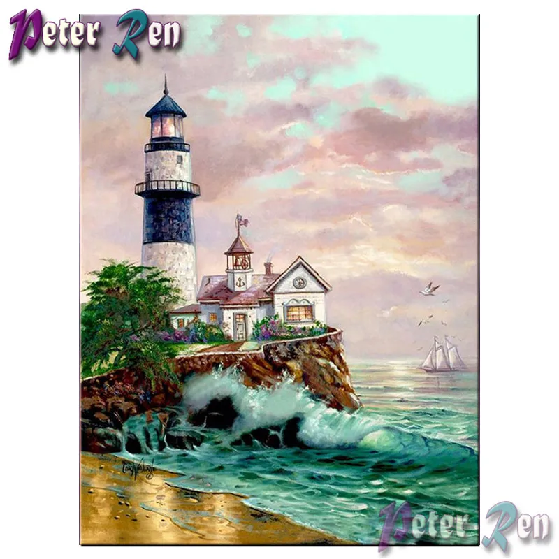 

5d landscape diamond Painting Cross Stitch full Square\Round Embroidery Rhinestone Lighthouse by the sea picture Home Decoration