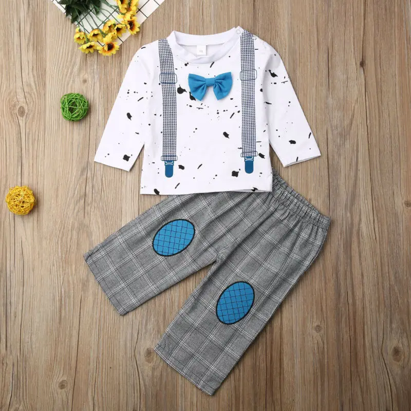 Милый деловой костюм для малышей от 0 до 24 месяцев Одежда новорожденных мальчиков