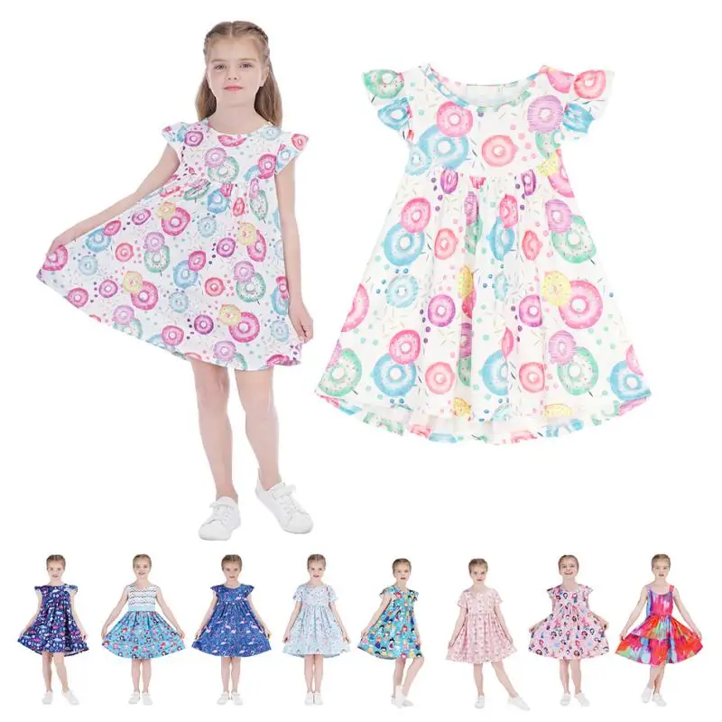 

Baby Girl Summer Sundress Cute Flying Sleeve Pleated Dresses Kids Birthday Party Outfits 2-6 Years Children Clothing