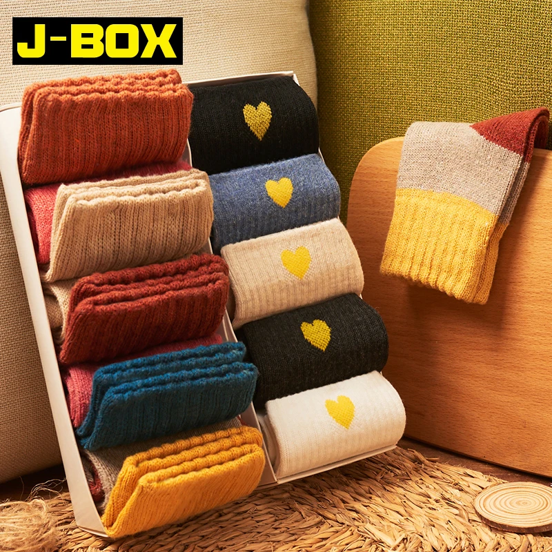 J-BOX 1-5 пар женские носки новые кавайные хлопковые полосатые с сердечками модные