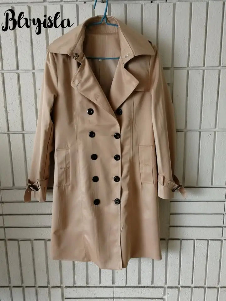 

Blvyisla Top Slim Women Casual Solid Color Double Breasted Outwear Sashes Office Coat Chic Epaulet Design Trench Windbreakers