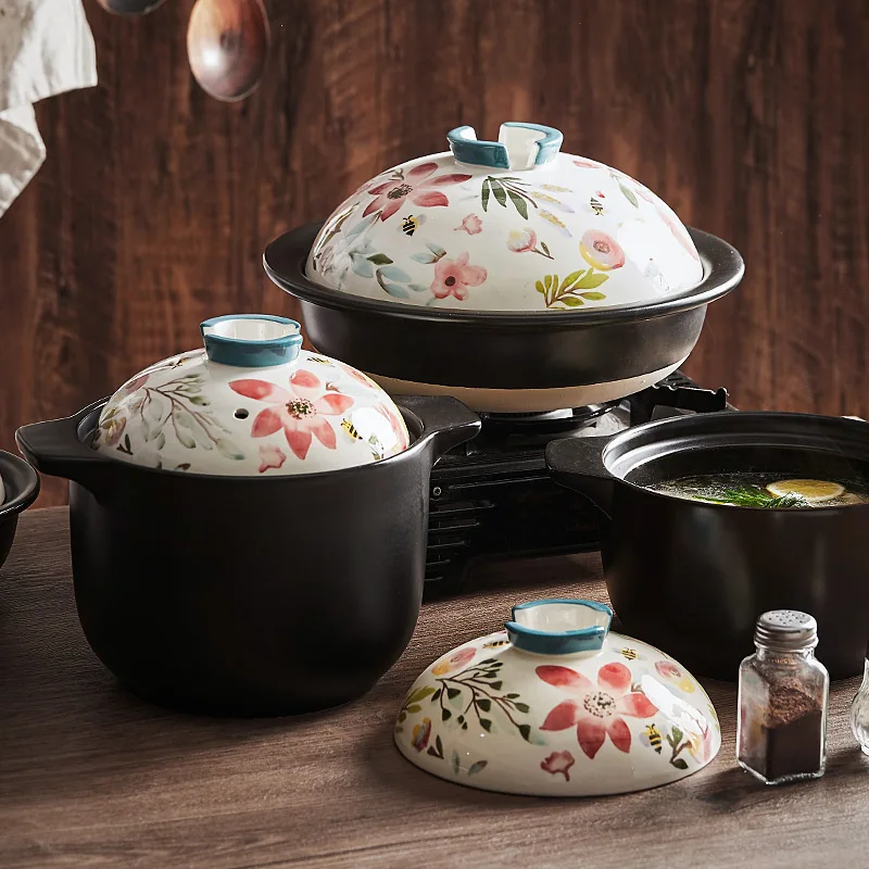 

Hand-painted Casserole Stew Pot Household Ceramic Soup Pot 3.6L Large Capacity Open Fire Gas Stove Available