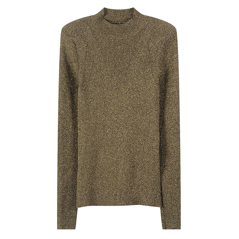 Tunjuefs приталенный Однотонный свитер женский джемпер с люрексом вязаный Топ