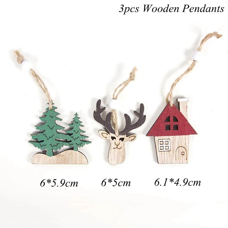3pcs xmas pendants 1 шт., деревянные украшения для рождественской елки, подвески в виде лося и автомобиля, Новогодние рождественские украшения для дома, вечерние, новогодние - Цвет: 3pcs xmas pendants