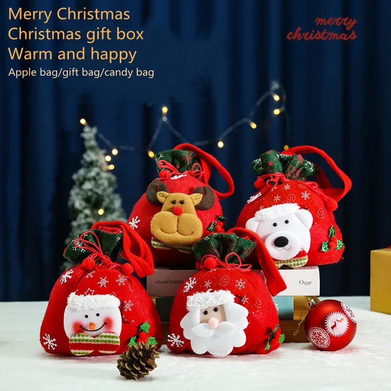 

Christmas Creative Apple Bag for Santa Snowman Fawn for Children Gift Bag Candy Bag Flannel Christmas Decorations Ornaments