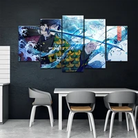 wall art painting 5 panels hd japan anime boy picture kamado tanjiro demon slayer poster anime art canvas painting home decor