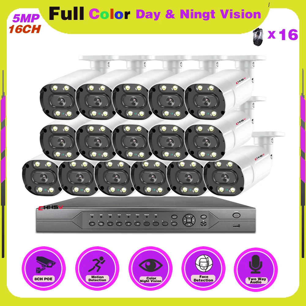 

16CH 5MP POE NVR Kit Outdoor 8CH CCTV Security Camera System Two-way Audio POE IP Bullet Camera Video Surveillance Set XMEYE