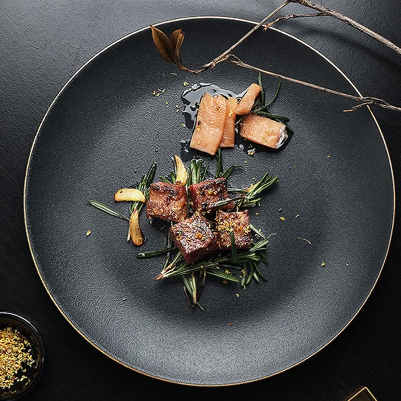 8/10. 5 дюймовые круглые черные фарфоровые блюда керамические обеденные тарелки