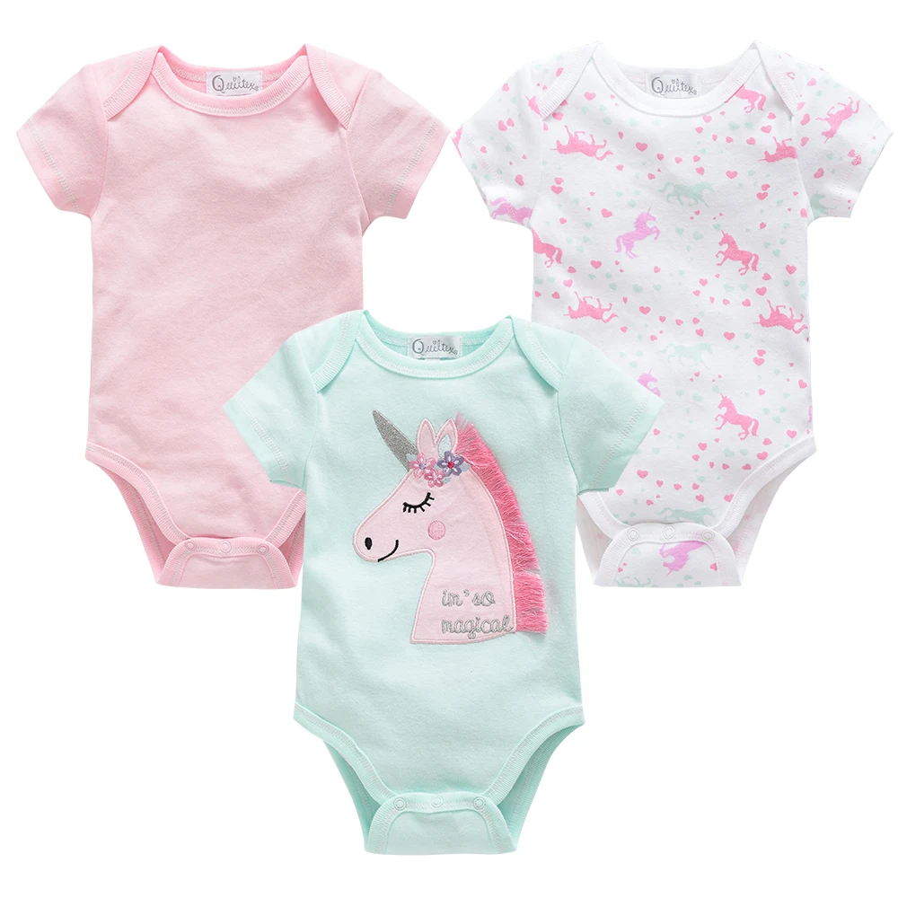 

2021 Summer Unicorn Baby Girls Bodysuits Ropas Bebe De Infant Overalls Cotton Short Sleeve Bodysuit Toddler Baby Girls Jumpsuit