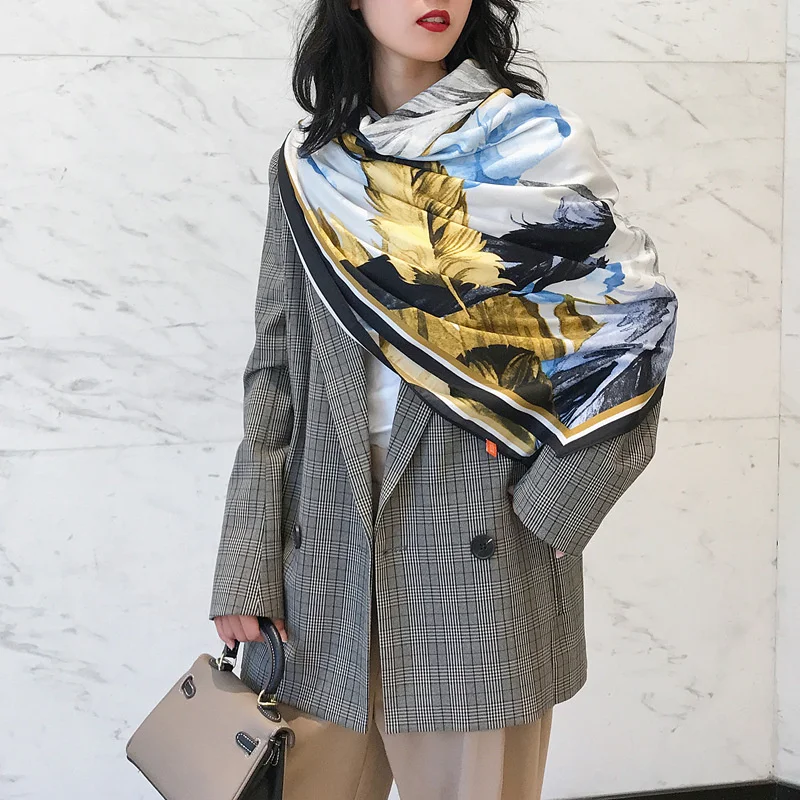 

Kywommnz 2021 Spring Autumn Temperament Silk Scarf Women Twill Printing S103