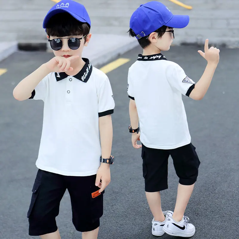 Модная детская одежда для мальчиков-подростков рубашка-поло с коротким рукавом +