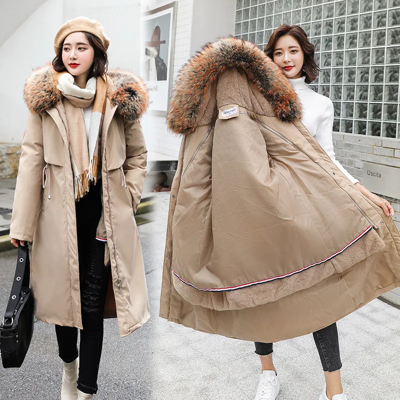 

Базовое пальто, базовые куртки, зимние куртки для женщин, съемный большой меховой воротник, приталенный крой, плюс бархат, свободный, один пр...