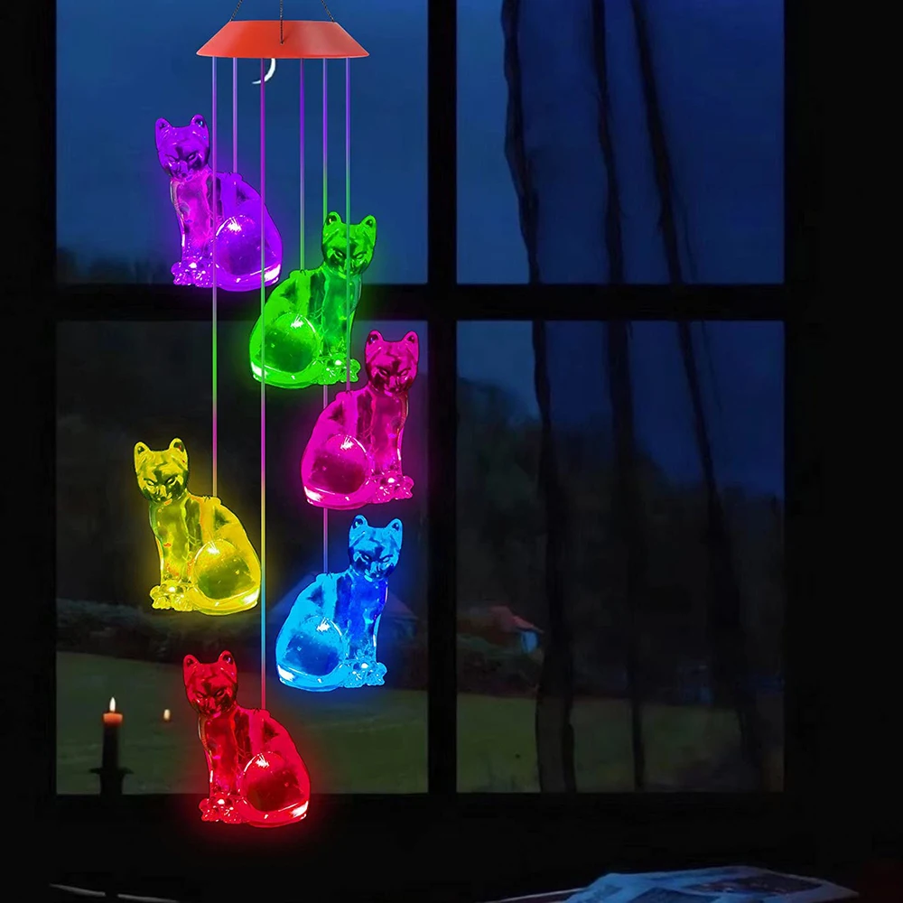 

Colorful Cat Wind Chime Waterproof Romantic Solar Powered Cat Lights Home Yard Balcony Outdoor Garden Decor Gifts For Children
