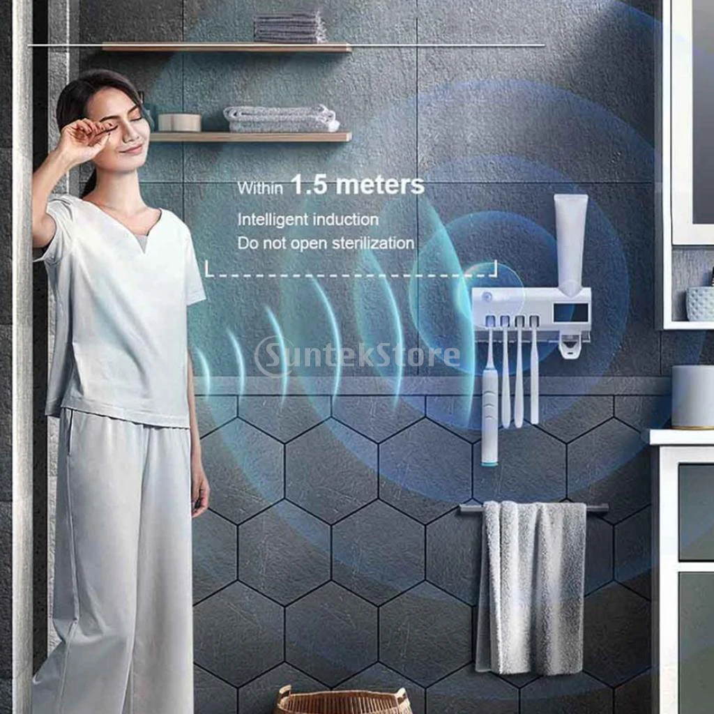 

UV Light Toothbrush Automatic Toothpaste Dispenser Sterilizer Toothbrush Holder Cleaner Toothbrush Sanitizer Holder Wall Mounted