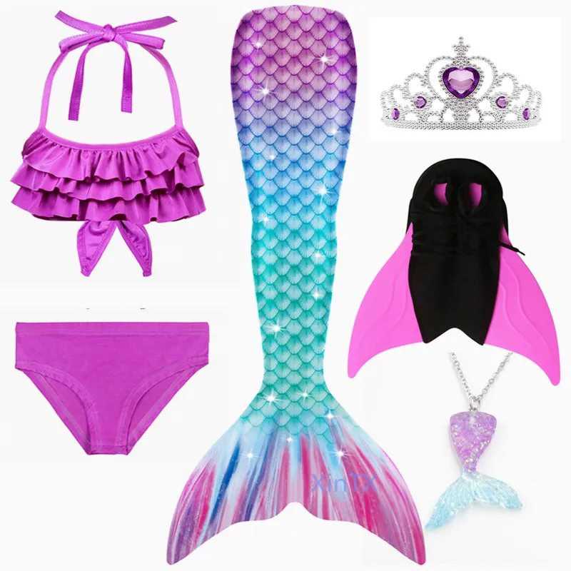 2020 г. Новинка! 6 шт./компл. купальник с хвостом Русалочки в Радужном стиле