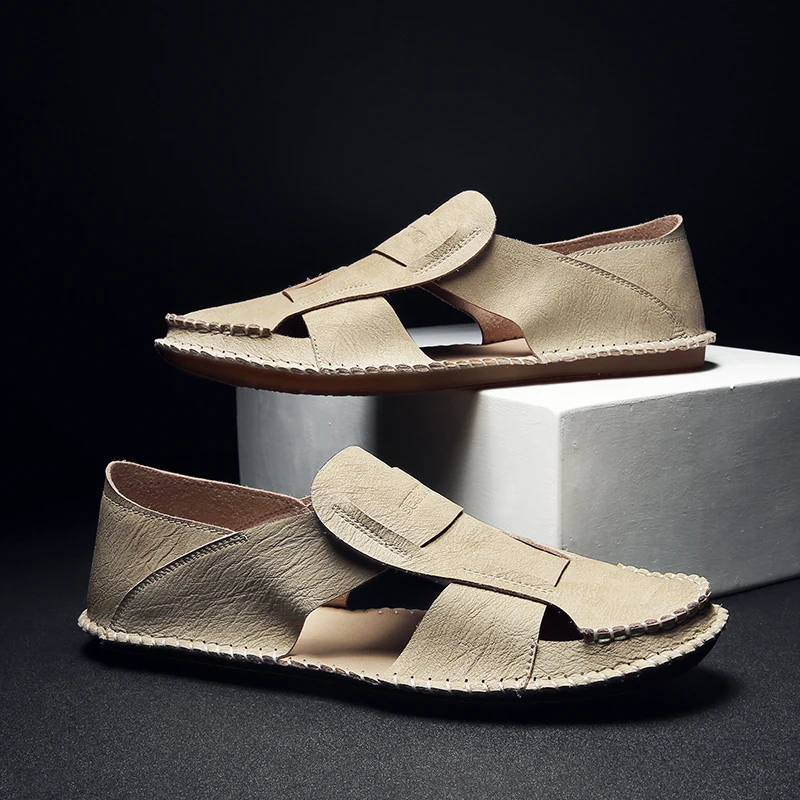 

Men's Summer Sandals outdoor fashion beach Leather handmade Comfortable Slip-on Casual Sandals breathable Men Slippers shoes