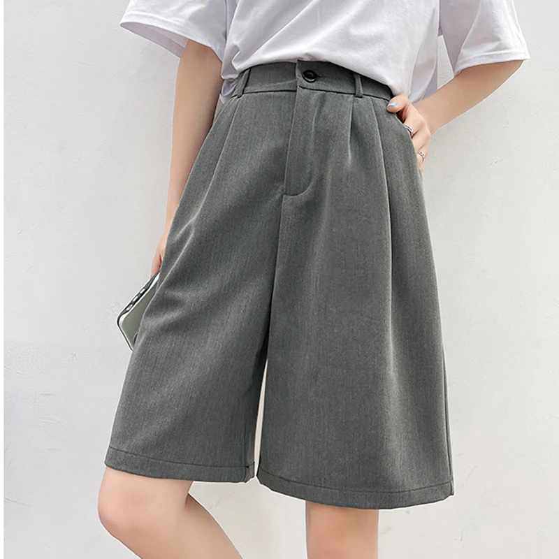 

Korean Women Shorts Fashion Lady Office Regular Loose Big Size Straight Solid Elasticity Jogger Shorts Female New Summer Capris