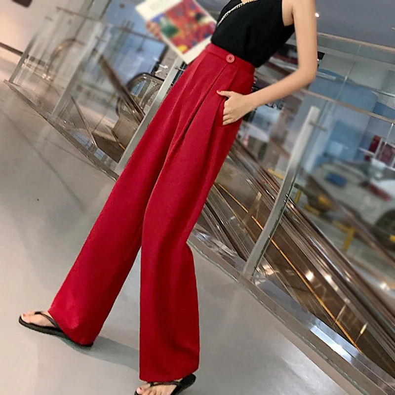 

Summer Loose High Waist Trousers For Women Female Solid Color Wide Leg Long Pants Female Casual Pants Fashion