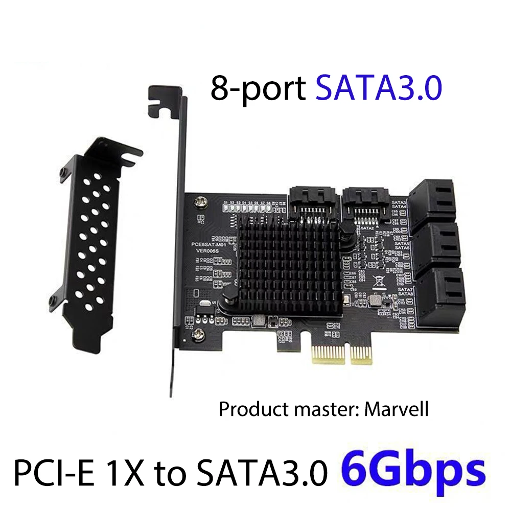 8 Ports SATA 3.0 to PCIe Expansion Card PCI Express SATA Adapter SATA 3 Converter with Heat Sink for HDD PCIE SATA