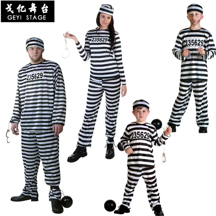

Карнавальвечерние, костюм заключенного на Хэллоуин для мужчин, женщин, детей, семейный Костюм заключенного с насилием, набор нарядных платьев