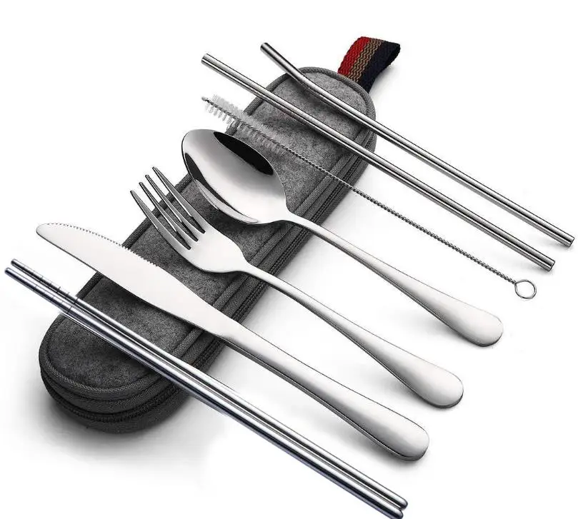 Beli 20Set Peralatan Makan Dapat Digunakan Kembali Perjalanan Cutlery Set Camp Peralatan Set Dengan Stainless Steel Sendok Garpu Sumpit Jerami Portable Case SN