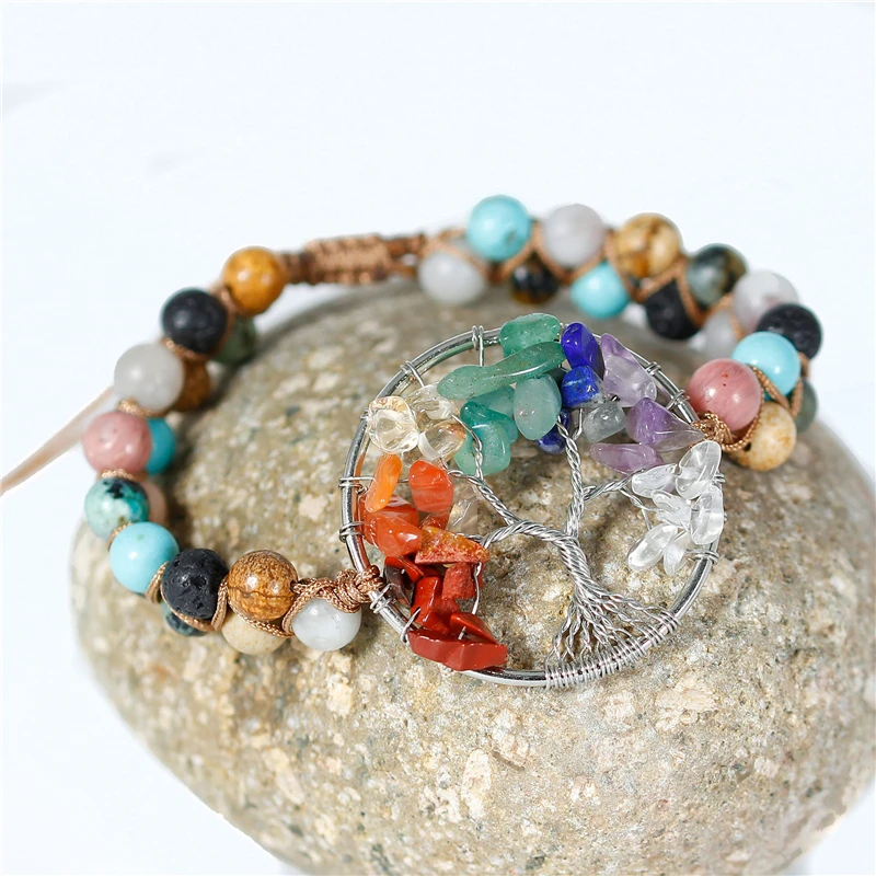

Wire Wrapped Tree Of Life Bracelet Natural Stone Braided Bracelet Handmade Bead Bracelet Macrame Women Boho Jewelry Dropshipping