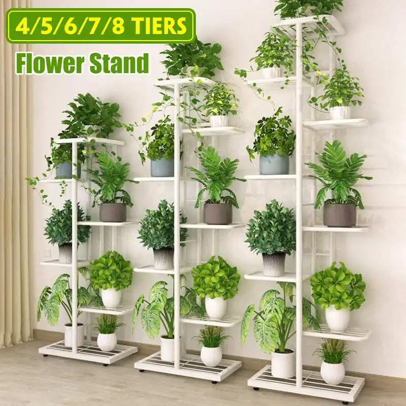 

6/7/8 Tier Iron Metal Plant Stand Flower Pot Rack Outdoor Display Shelf Holder Home Decor Indoor Balcony Flower Pot Storage Rack