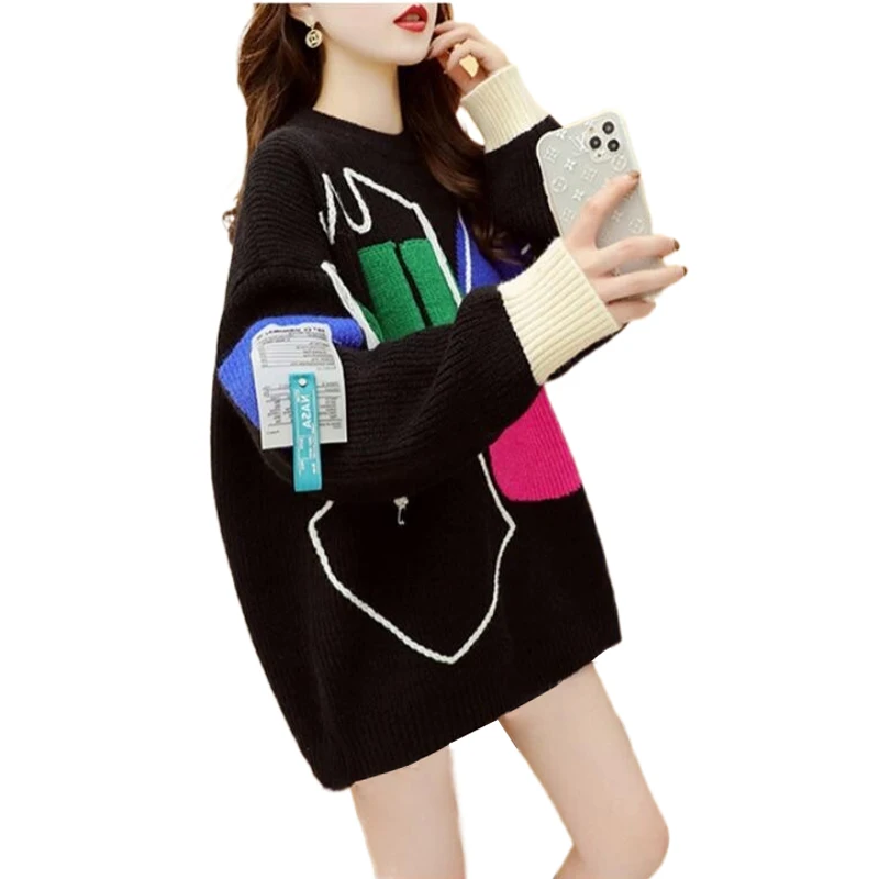 

Блузка женская в стиле оверсайз, мягкий шерстяной свитер во французском стиле ретро, вязаный Топ в стиле преппи, Осень-зима