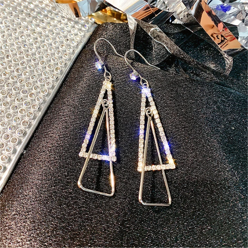 Женские серьги-подвески с блестящей стороной модные брендовые треугольные