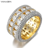 vanaxin factory direct high quality wide ring cz cubic zirconia crystal punk hip hop rings women men trendy party jewelry