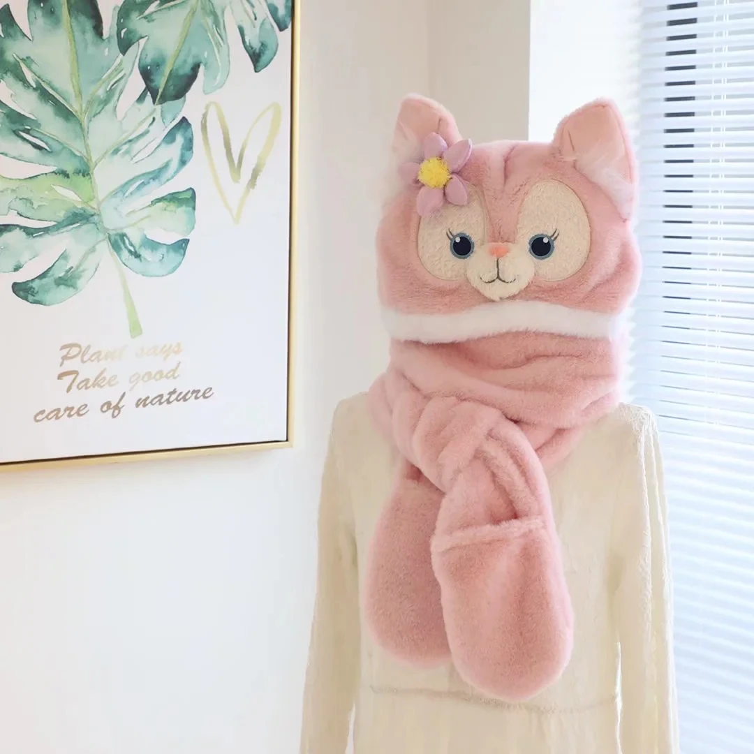 Мультяшная кавайная плюшевая розовая лиса зимняя теплая шапка шарф и перчатки