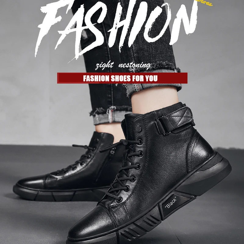 

Shoes Men Martin Boots Men‘s British Leather Botines Boots Plus Warm High-top Leather Boots Chaussure Homme Shoes