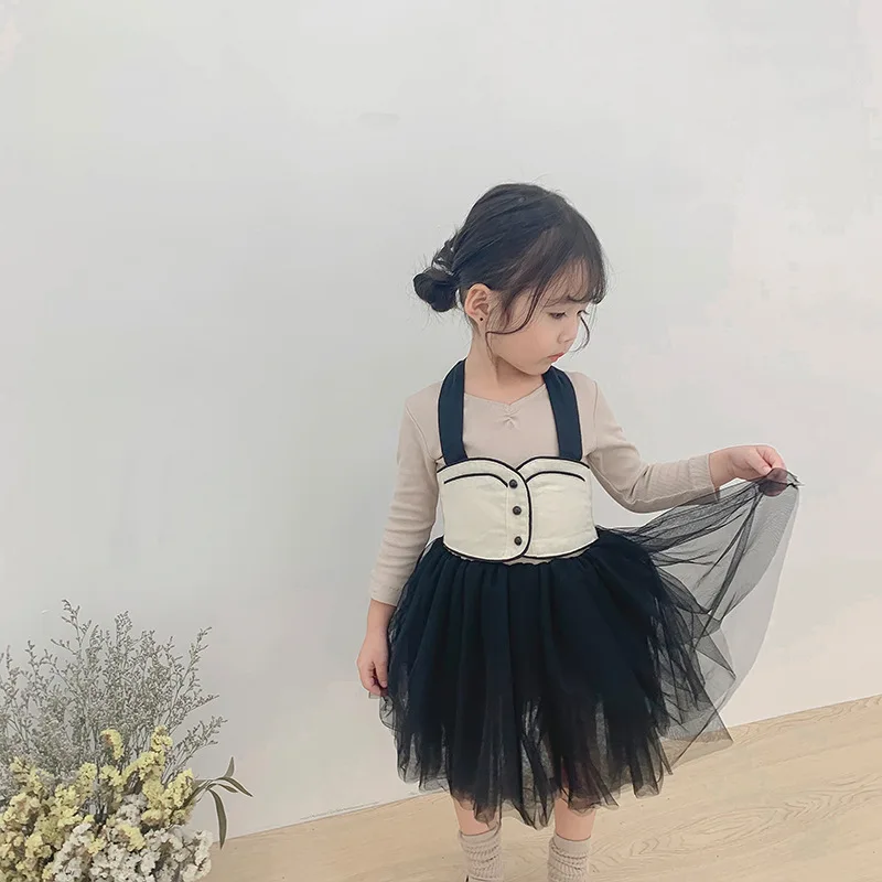 Праздничное хлопковое платье принцессы с длинным рукавом и жилетом на подтяжках