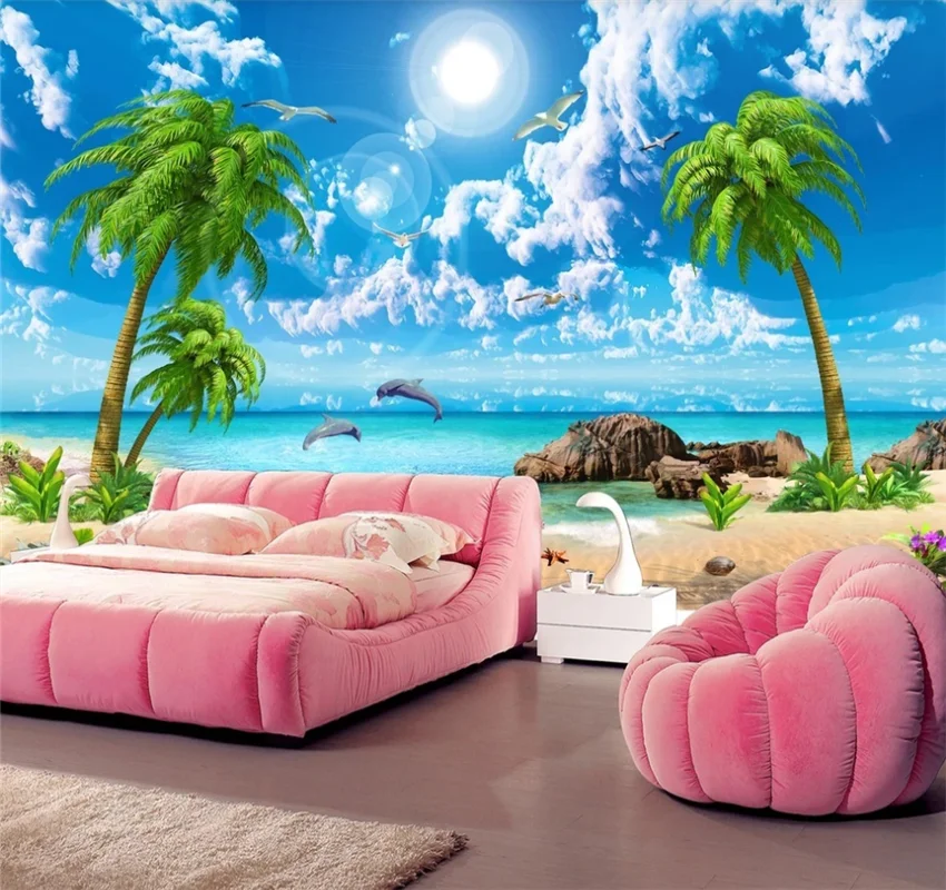 Индивидуальные обои 8d HD красивые мечты вид на море кокосовое дерево пляжный