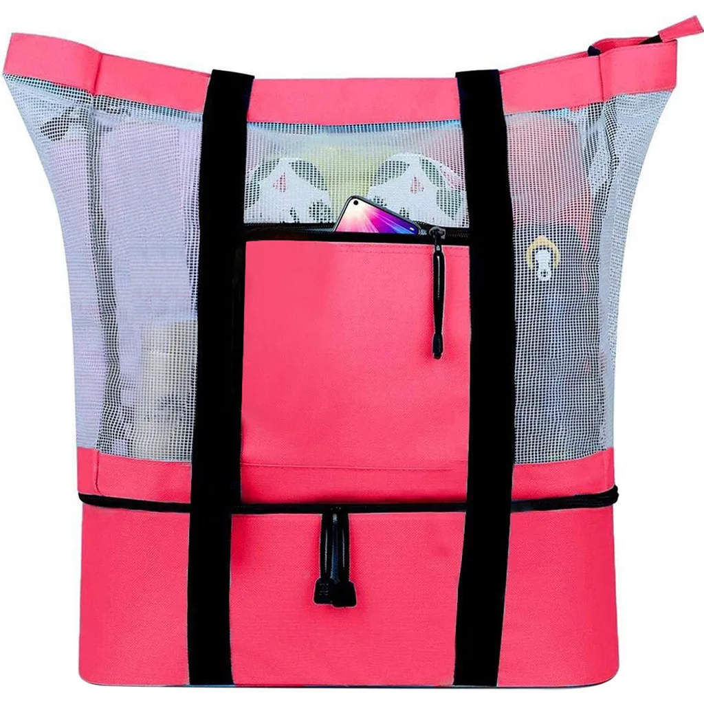 

Outdoor Camping Beach Mesh Tote Bag with Detachable Cooler Bag Packing Organizer Picnic thermal preservation bag beach bag