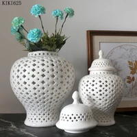 white hollow vase ceramic storage jar living room decoration flower arrangement container handicraft flower vase home decoration